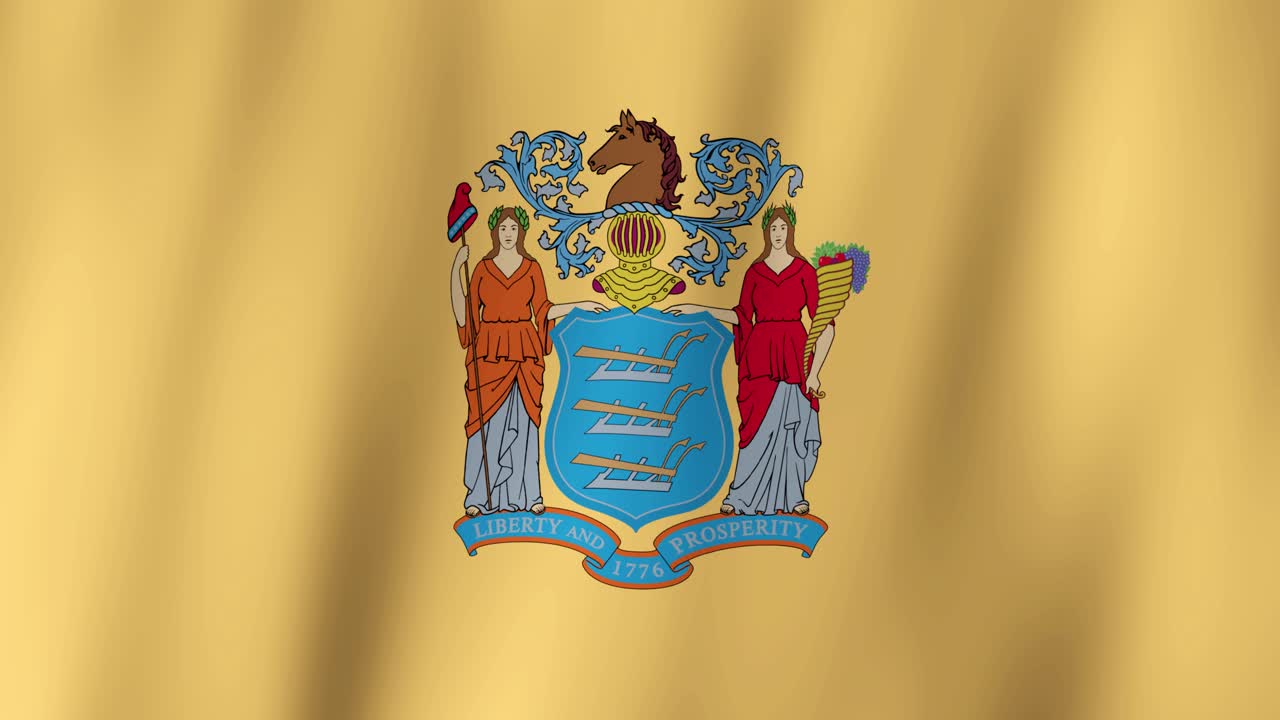 Loopable state flag of New Jersey. Digital animation waving background. (United States of America)