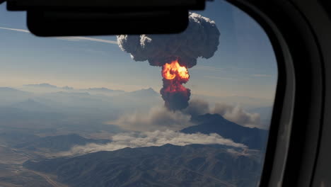 aerial view of volcanic eruption