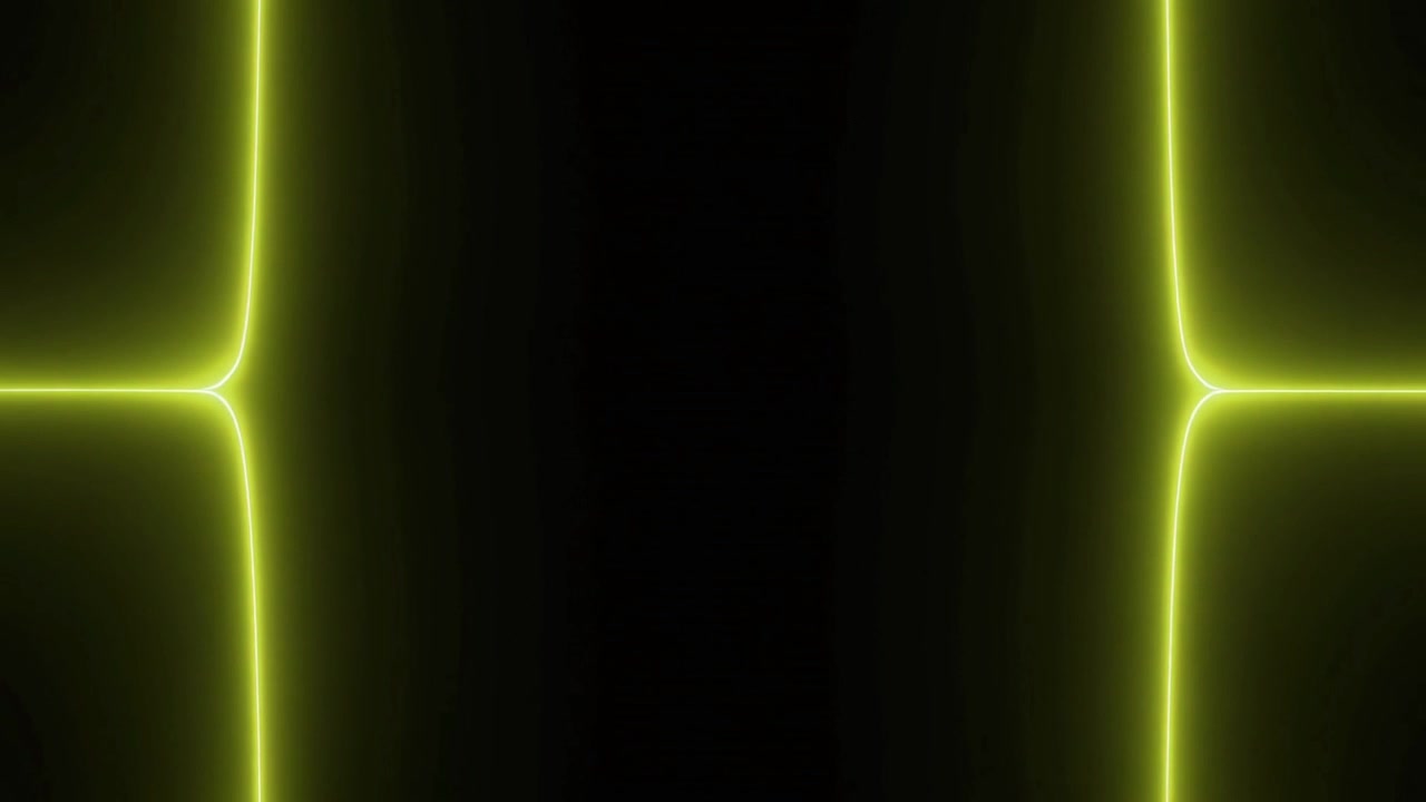 Abstract Neon Yellow Light Lines Moving on Black Background