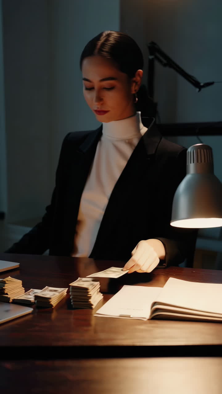 Donna che conta denaro in ufficio