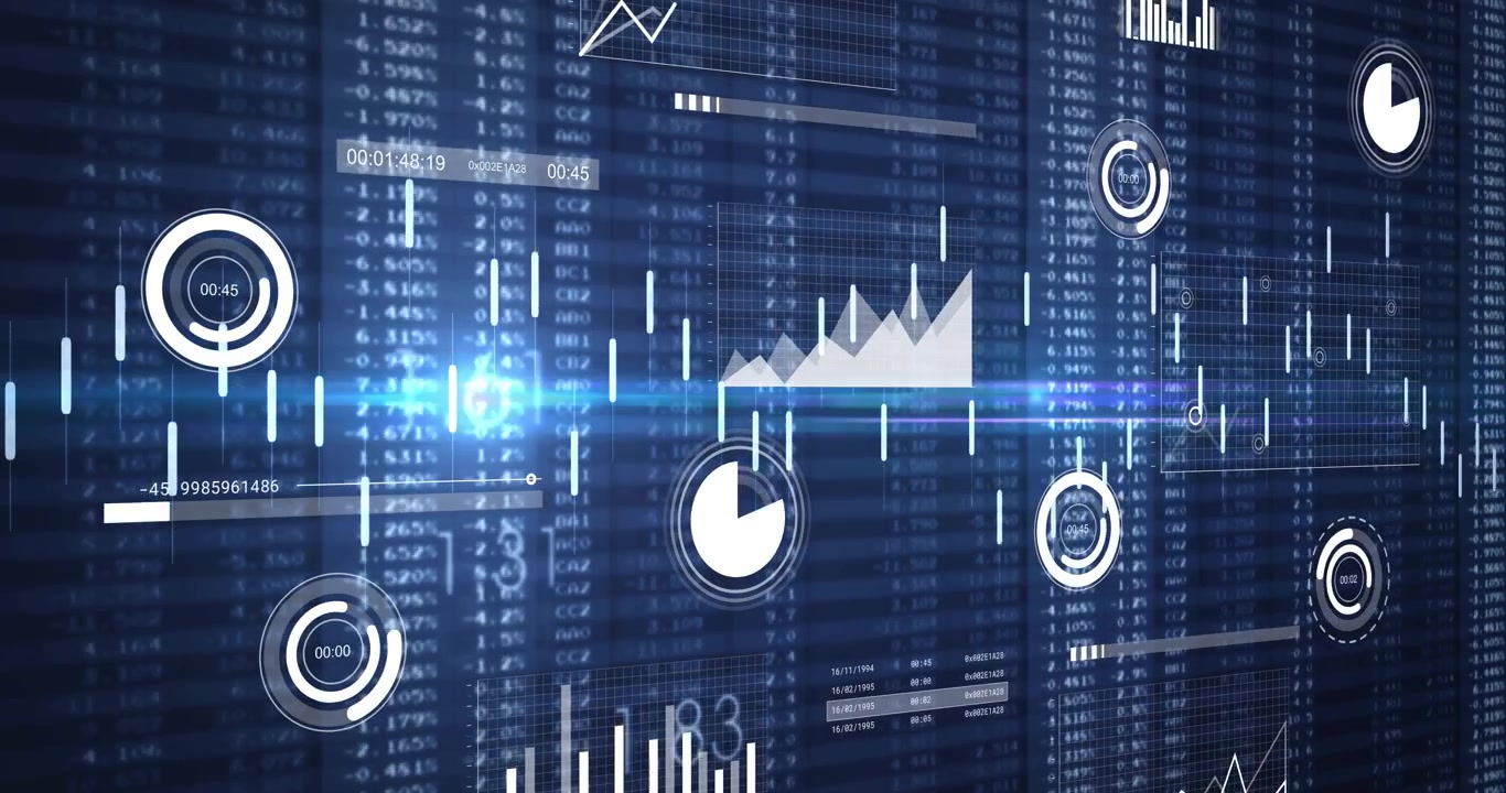 Futuristic Digital Interface Displaying Financial Data and Business Charts