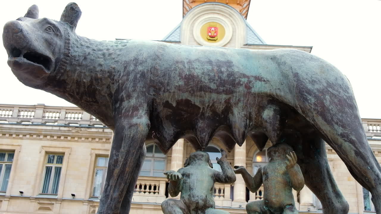 Chisinau, Moldova -April 17, 2021: Capitoline Wolf monument in front of the National History Museum of Moldova in the city centre