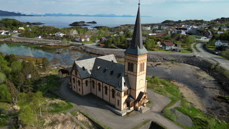 vågan church in lofoten islands: aerial perspective