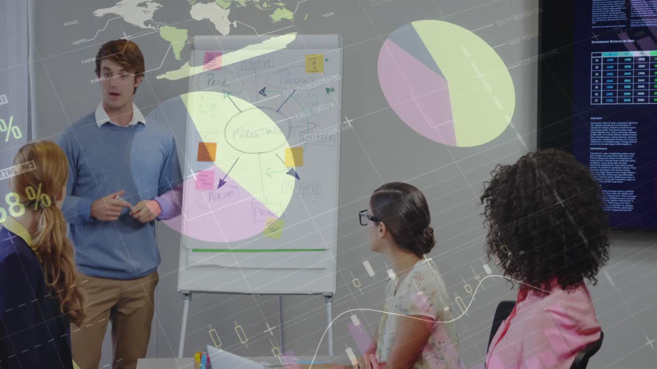 animación de gráficos sobre diversos empresarios durante la presentación