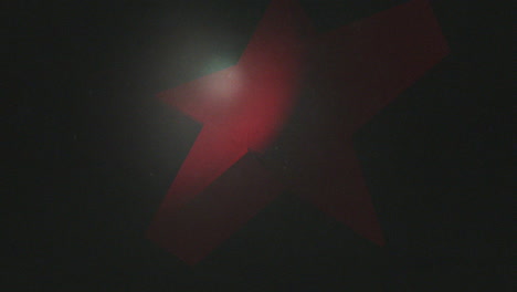 3d five-pointed star, red, passing through a thick, dirty atmosphere, smooth 3d revolving motion, dramatic light, realistic look and feel, front view, close-up slow-motion cg animation
