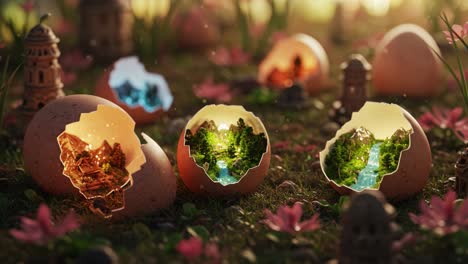 magical worlds within eggs: an enchanting exploration of nature's beauty and imagination, captured in a stunning visual symphony of color and detail