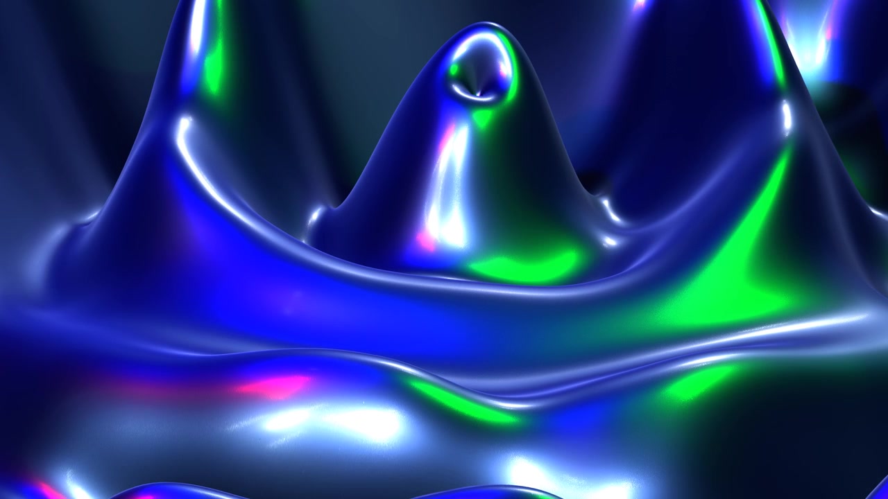 Abstract iridescent blue and green wavy metallic surface background