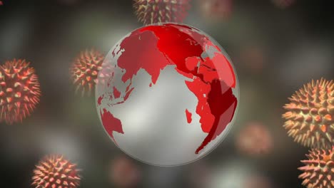 Animation-of-corona-virus-with-world-globe-in-background