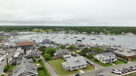 aerial shot of homes and the oak bluffs marina on martha's vineyard island