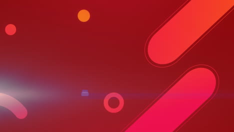 animación de múltiples formas geométricas con destello de la lente sobre un fondo rojo