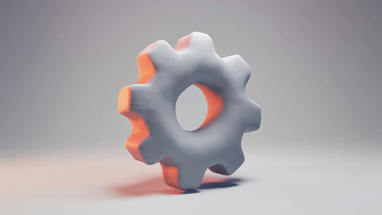 Abstrakt 3D-kugghjulsikon som roterar långsamt
