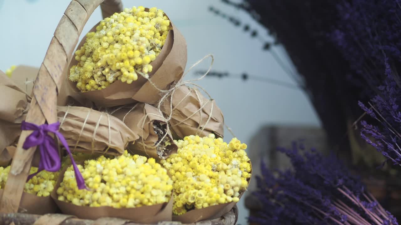 Yellow Dried Flowers in Craft Paper
