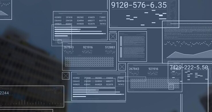 UI-paneler der vises, glider og vokser, grafer der danner en animeret måler, som derefter rydder for at visualisere data.