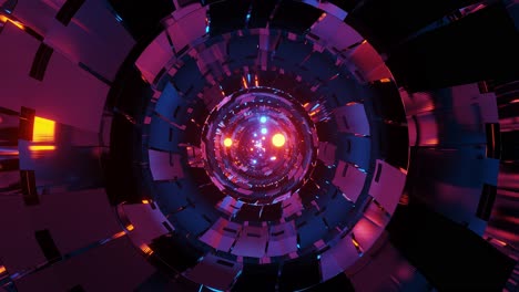 abstract digital tunnel with glowing particles light, sci-fi interior, futuristic corridor vj for tech titles and background