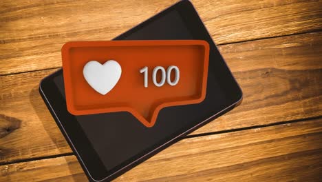 y una burbuja de mensajes con un icono de corazón y números para las redes sociales