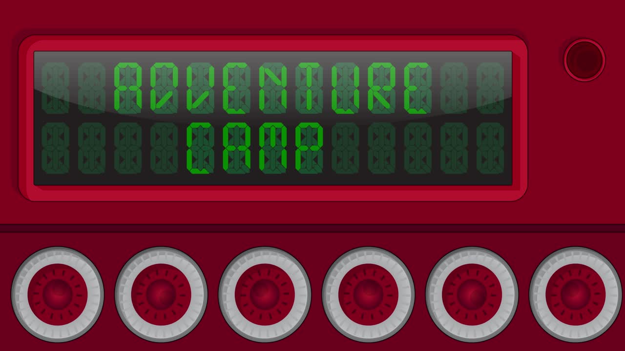 어드벤처 캠프 텍스트를 디지털 led 패널에 표시합니다.