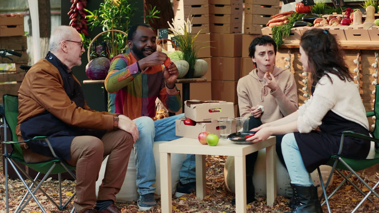 People enjoying a market meeting