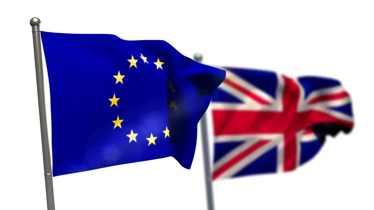 유럽 연합  ⁇ 발과 유럽  ⁇ 발이  ⁇  배경에 흔들리고 있습니다.