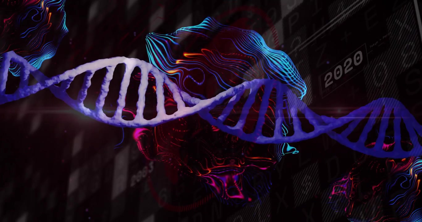 DNA strand and abstract shapes animation over digital data background