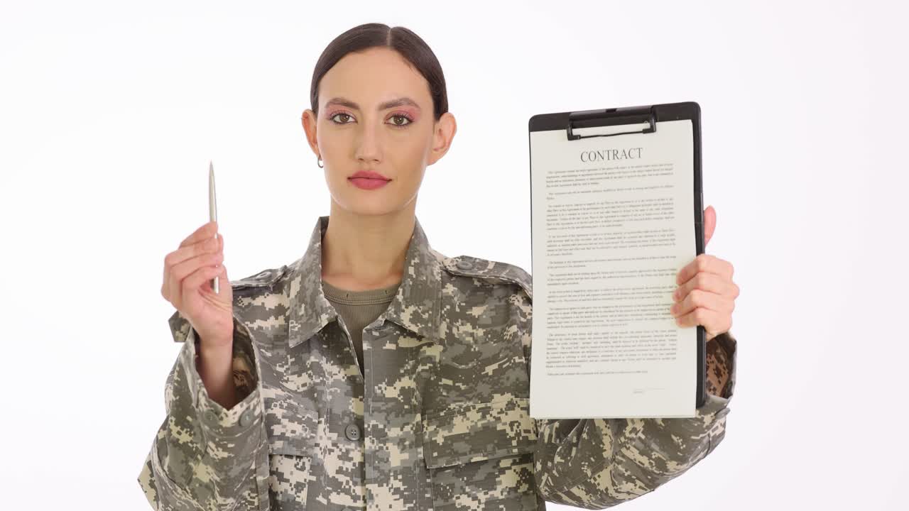 Woman in Military Uniform Holding Contract