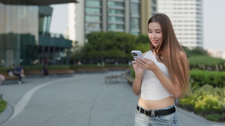 Donna che si fa un selfie in un ambiente urbano