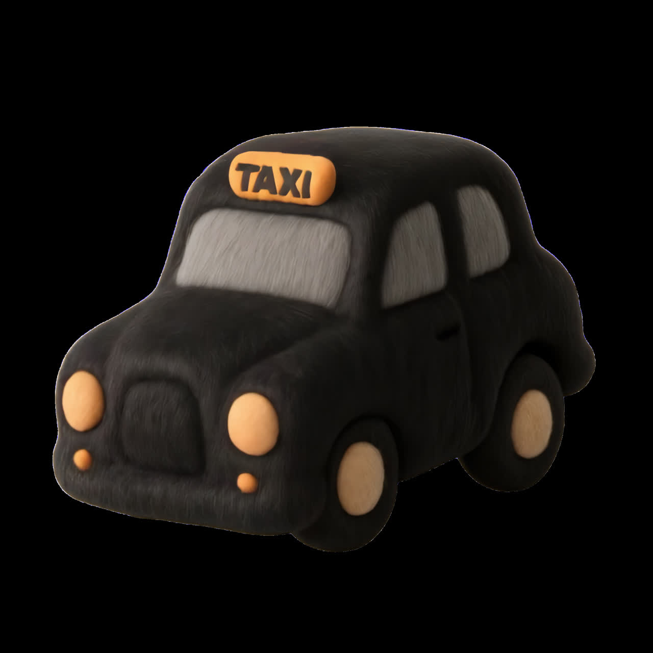 Cute clay taxi toy model animation isolated asset, transparent 4K video, alpha channel, ProRes 4444