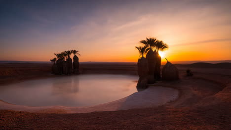 tranquil desert oasis at sunset