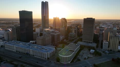 downtown oklahoma city skyline at sunset. aerial view