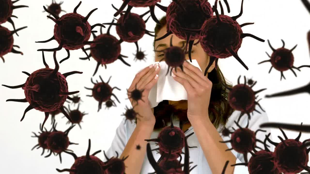 배경 에 아픈 여자 와 함께 갈색 코로나 바이러스 의 애니메이션