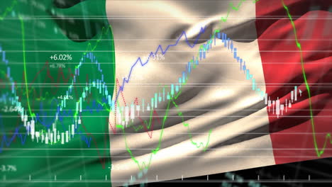 financial data processing against italy flag waving
