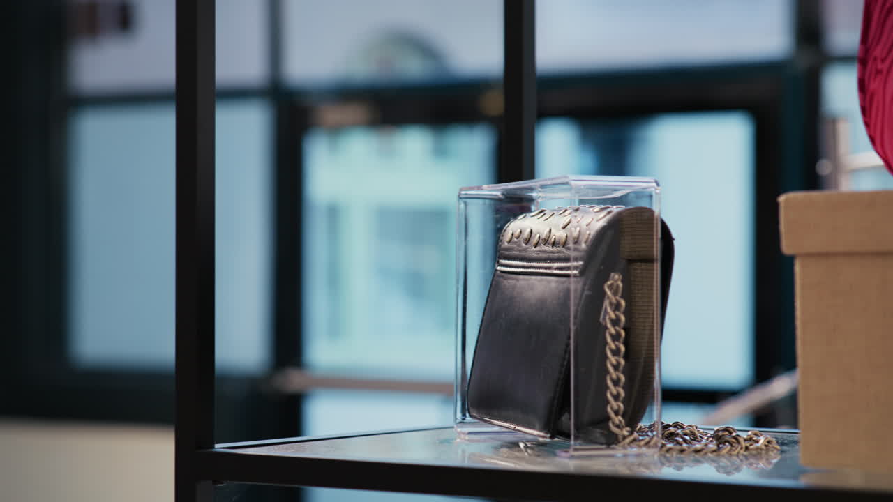 빈 부티크에 있는 트렌디한 검은 가방