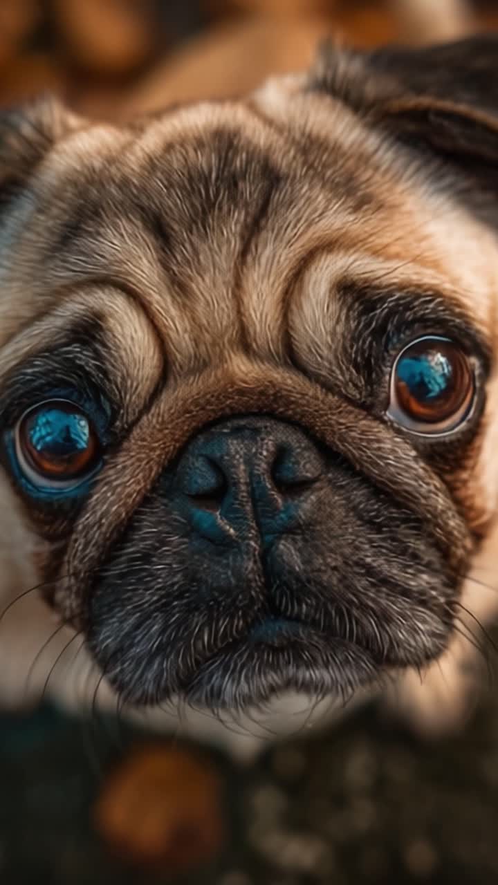 Pug Adorável com Olhos Grandes e uma Expressão Encantadora Capturado em Dois Quadros, Exibindo o Charme e a Fofura da Companhia Canina