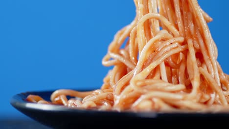 boiled pasta spaghetti with tomato sauce on the plate.