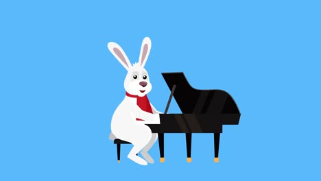 cartoon little christmas bunny flat character music play piano animation with luma matte