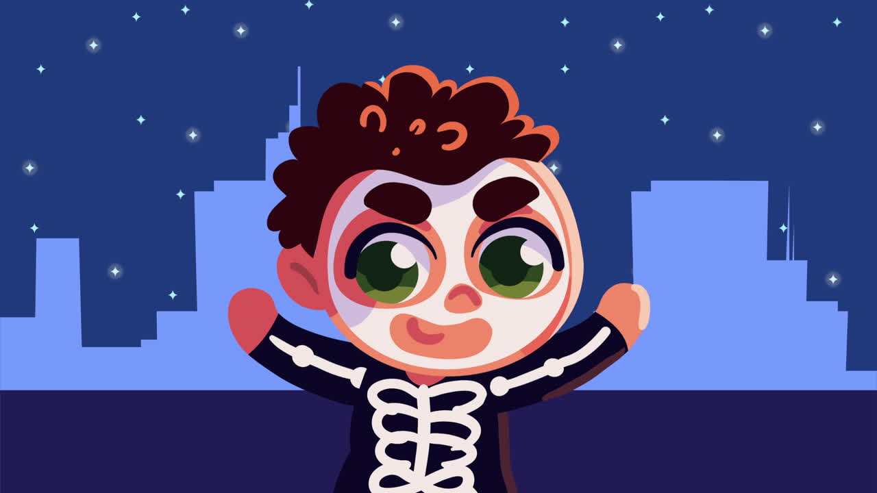 소년 골격과 함께 행복한 할로윈 애니메이션