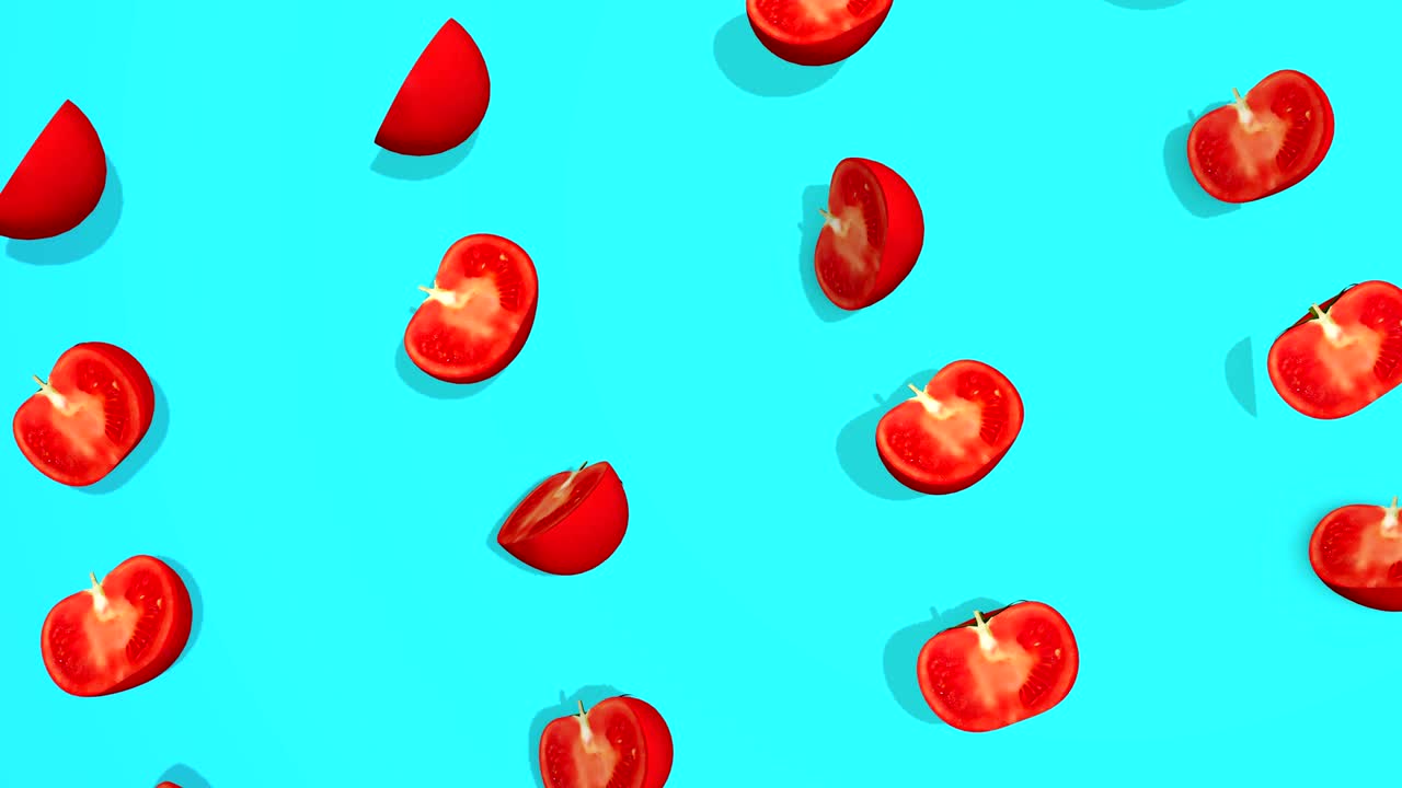 은 토마토와 함께 다채로운 패턴 - 3d 요소, 4k loopable loop 고립, 디지털 구성에 완벽합니다.