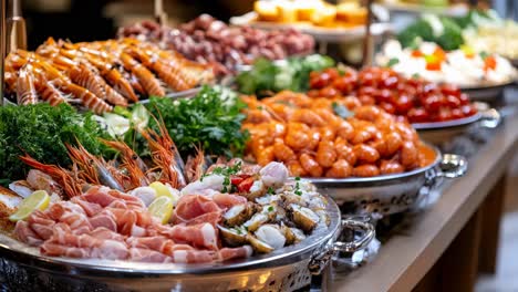 seafood buffet with smoked ham