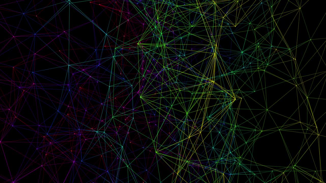 Multi-colored connected lines, 360 degrees rotation animation