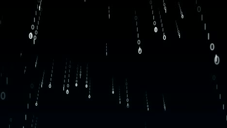 strings of 0 and 1 fall from top to bottom in data matrix created in cyberspace.