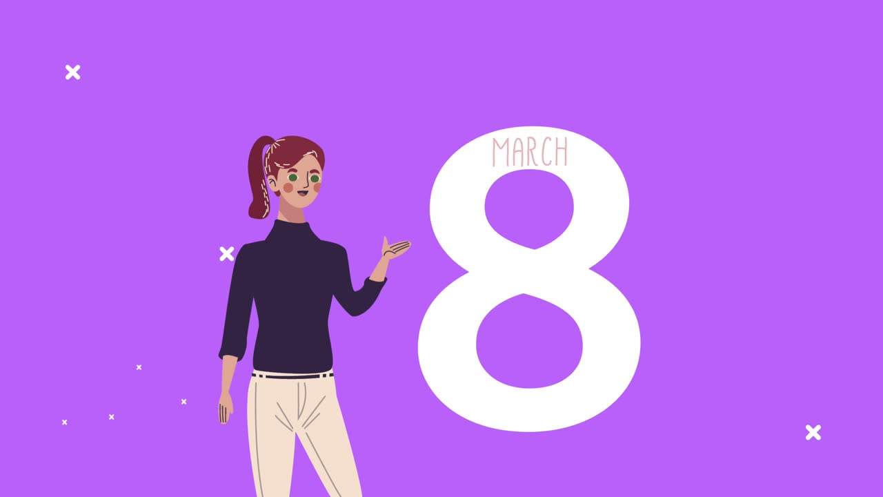 feliz tarjeta de día de la mujer con una chica linda y el número 8