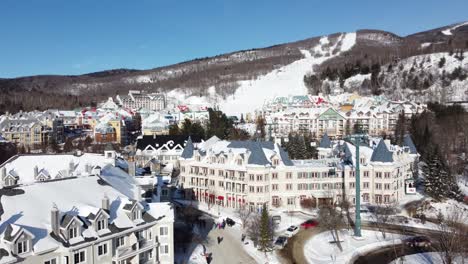 drone fly above travel holiday destination mont-tremblant ski resort town in the canadian province québec