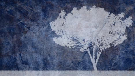animación de un árbol contra un fondo azul con textura