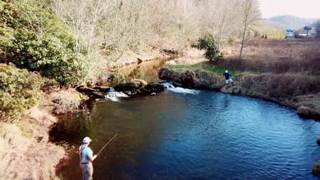 aerial pullout of fishing along the new river between boone and blowing rock nc, north carolina