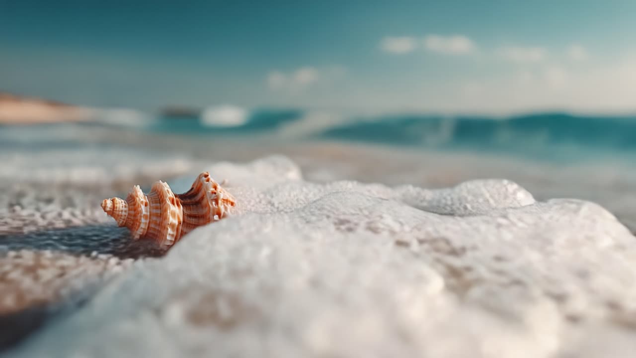 A Beautiful Shell on the Beach: Capturing the Serenity of Ocean Waves and the Timeless Beauty of Nature in Stunning Detail