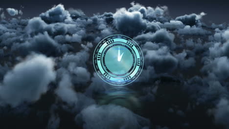 animación de cerradura de caja fuerte giratoria con manecilla del reloj sobre nubes