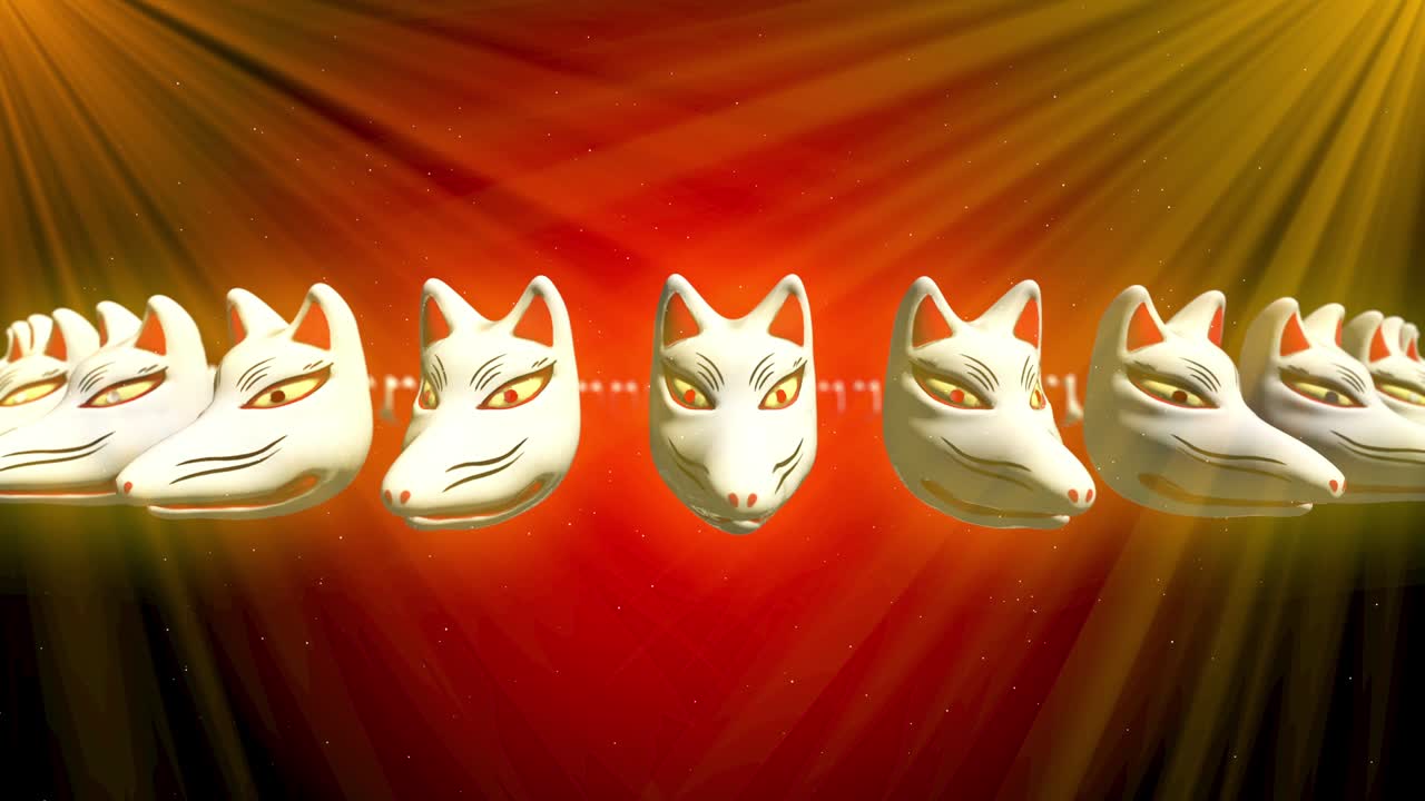 일본 전통 스타일의 여우 얼굴 마스크 루프 애니메이션