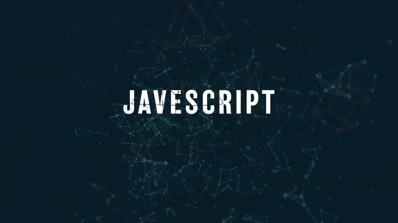 Animation of Javascript text over abstract network with glowing lines and nodes