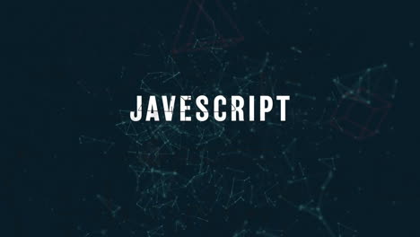 animation of javascript text over abstract network with glowing lines and nodes