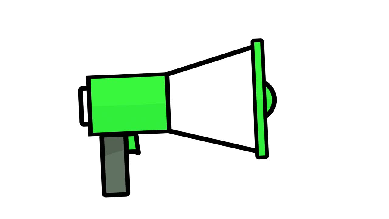 Loudspeaker protest civil unrest symbol or icon, 2d flat animation loop green