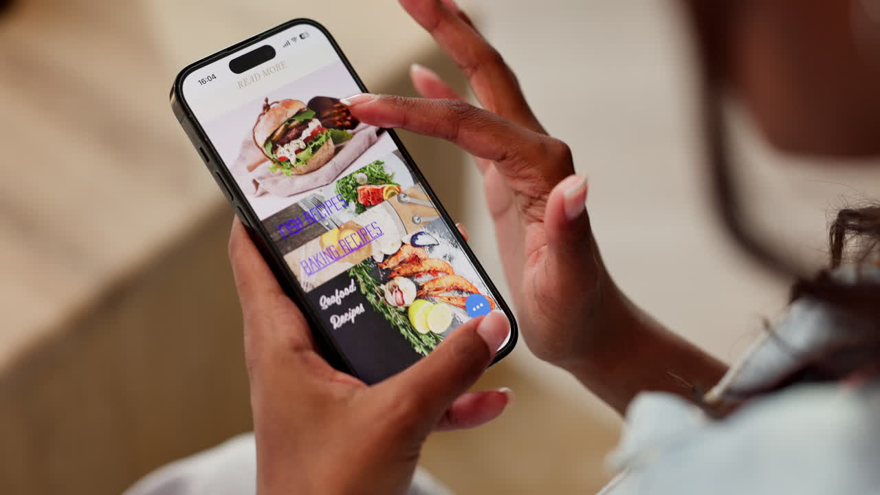Using a food recipe app on a smartphone